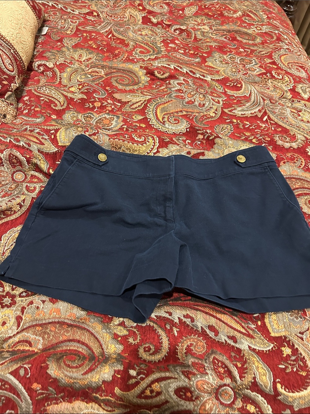 LOFT Navy Blue Women's Shorts with Gold Button Detail
